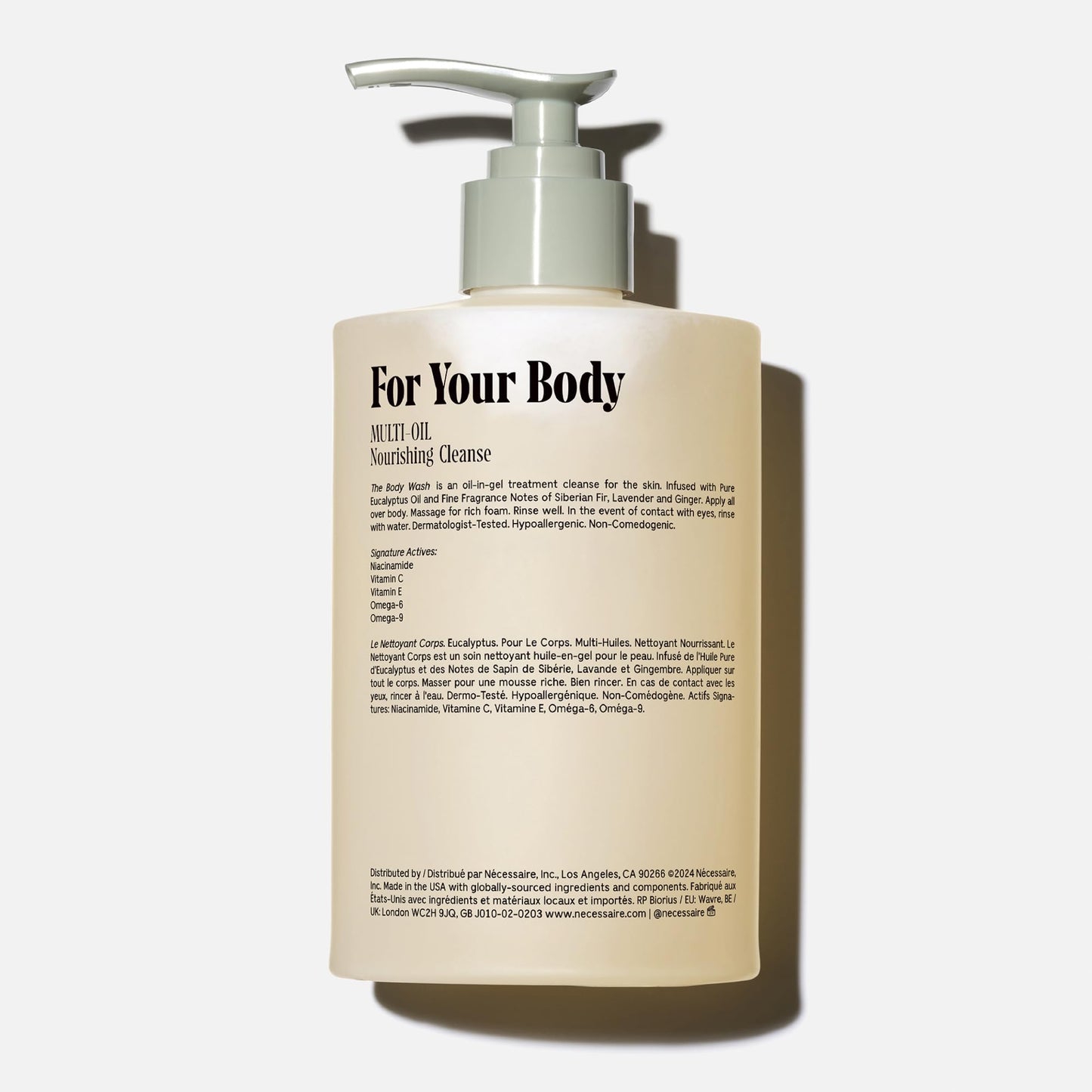 Nécessaire The Body Wash Eucalyptus — Multi-Oil Shower Gel Body Wash for Women + Men. Non-Comedogenic + Hypoallergenic for Sensitive Skin with Niacinamide. 500ml/16.9 fl oz