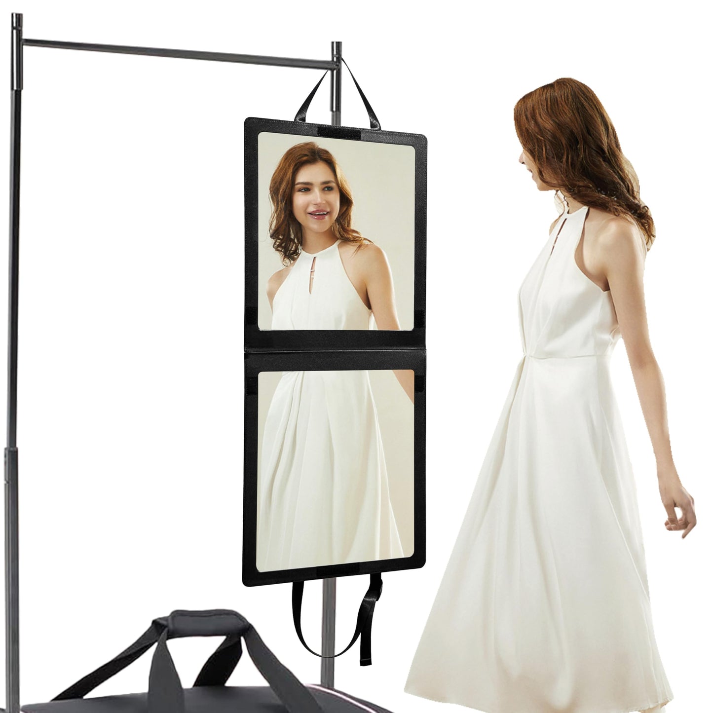 Adzyz Foldable Portable Full Length Mirror, 33x13 Inch Hanging Shatterproof Travel Mirror for Camping, Travel, Dancers - Black Hanging Folding Dance Mirror