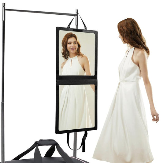 Adzyz Foldable Portable Full Length Mirror, 33x13 Inch Hanging Shatterproof Travel Mirror for Camping, Travel, Dancers - Black Hanging Folding Dance Mirror