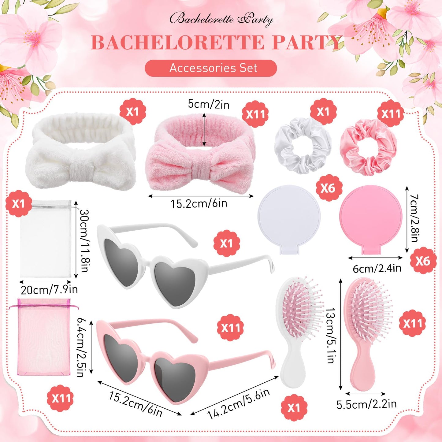 Reallnaive 72 Pcs Spa Sleepover Party Supplies Bachelorette Party Accessories Including Hair Brush Heart-shaped Glasses Mirrors Spa Headband Hair Ties for Bridesmaid Gift Sleepover Favor(Pink)