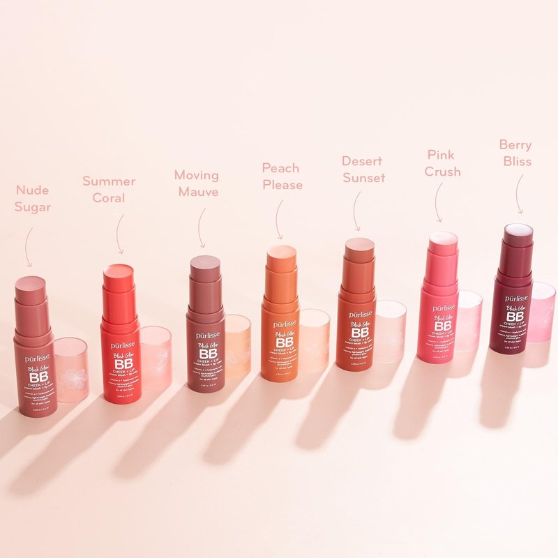 pūrlisse Blush Glow BB Lip and Cheek Tint - Hydrating & Buildable 2-in-1 Cream Blush Stick for Cheeks & Lips - Formulated with Nourishing Vitamin E & Hyaluronic Acid - Moving Mauve (.28 oz)