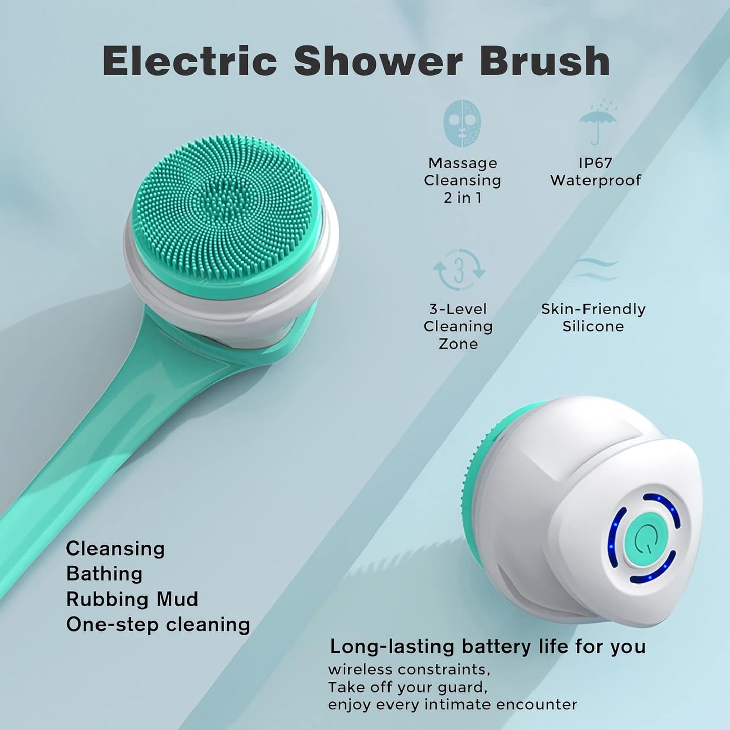 Electric Shower Brush - 5-in-1 Body Scrubber & Facial Exfoliator | White Color