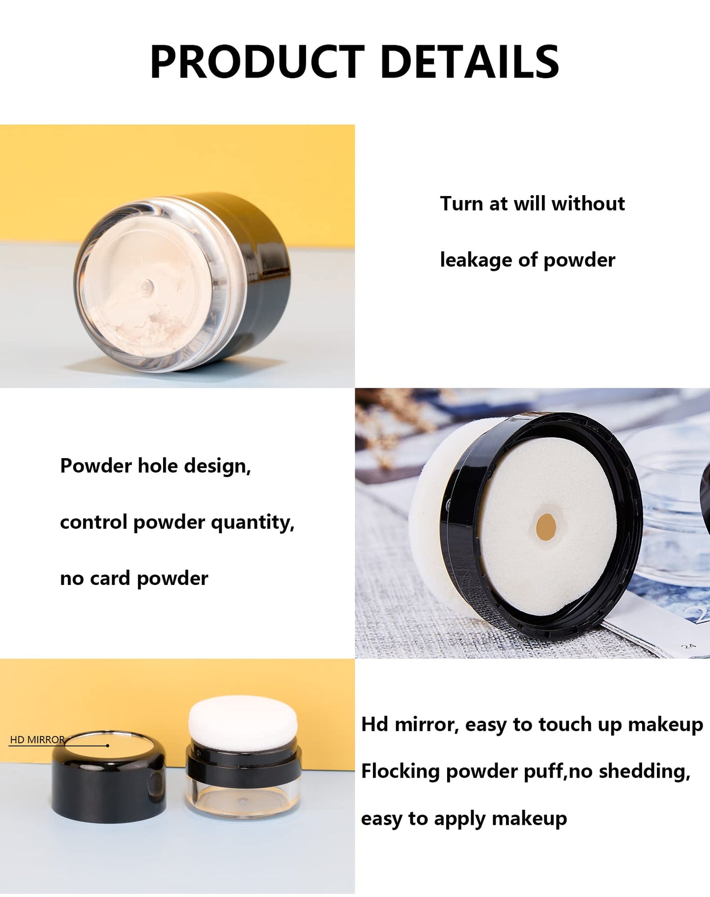 MUAECH Empty Bottle for Dry Shampoo for Women, Reusable Travel Size Powder Bottle With Sponge Applicator for Easy Apply, Refillable Loose Powder Box With Mirror