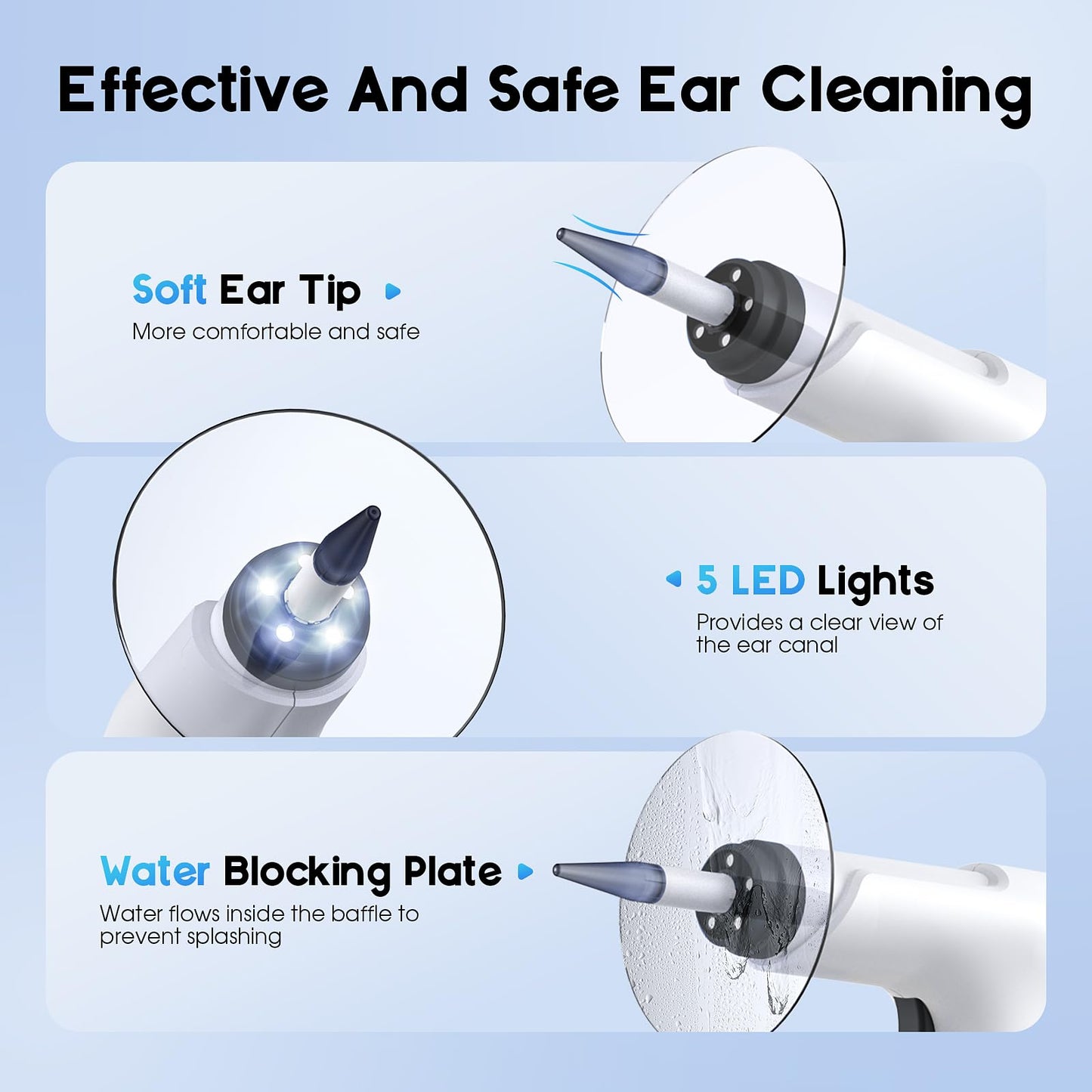 Ear Wax Removal, Electric Ear Cleaning Kit with Light, FSA-HSA-Eligible, Ear Irrigation Kit with 4 Pressure Modes, Safe and Effective Ear Flush Kit with Ear Cleaner - Includes Basin, Towel & 15 Tips