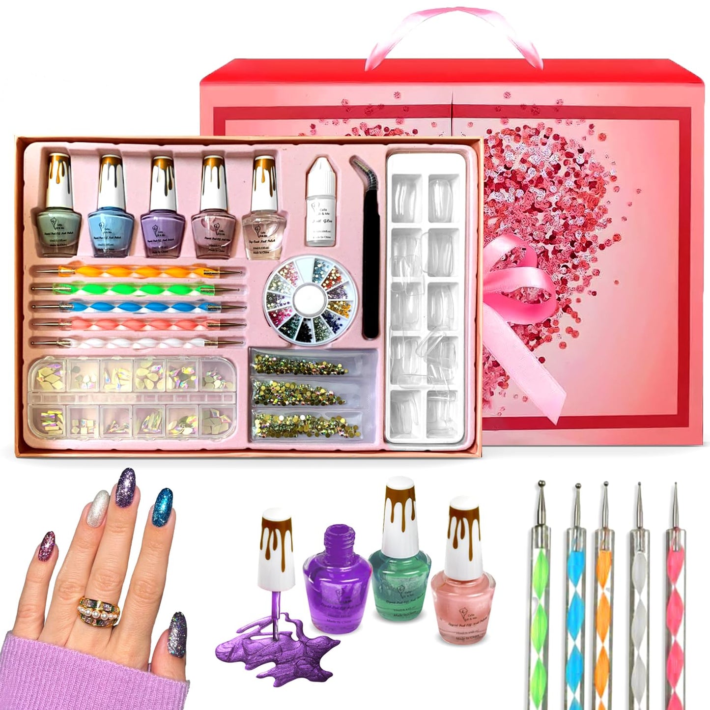 Nail Art Kit for Girls - Beginner Set with Rhinestones, Crystals, Tweezer & Dotting Tool | Perfect for Creative Designs