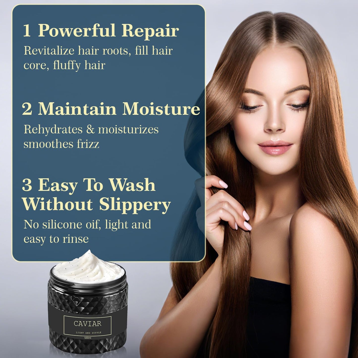 ANAMOROS Caviar Bloom Hair Mask, Deep Repair Hair Mask with Caviar Extract, Intense Moisture Treatment for Dry and Damaged Hair, Helps Reduce Frizz and Split Ends, 16.9 fl oz (black)