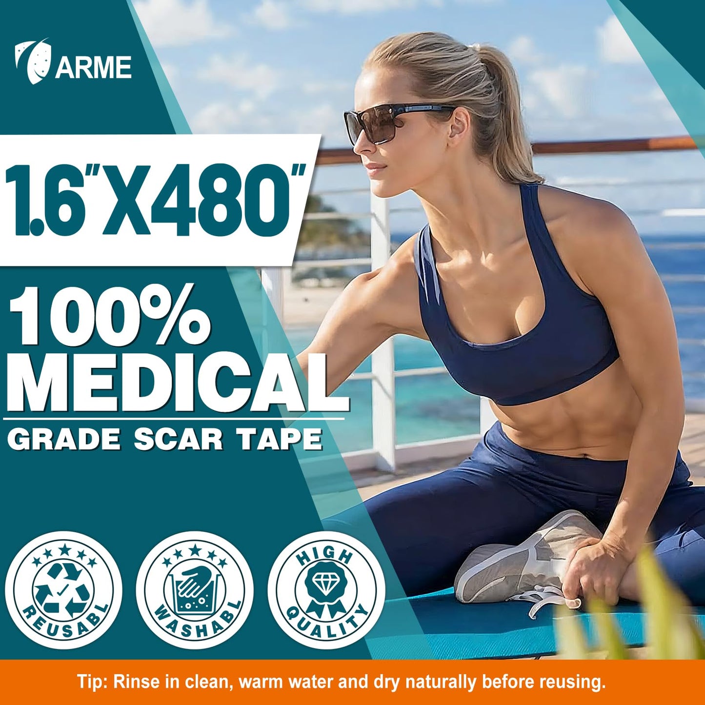 Arme Silicone Scar Tape, Silicone Scar Sheets (4 Rolls- 1.6" x 480"/12M)