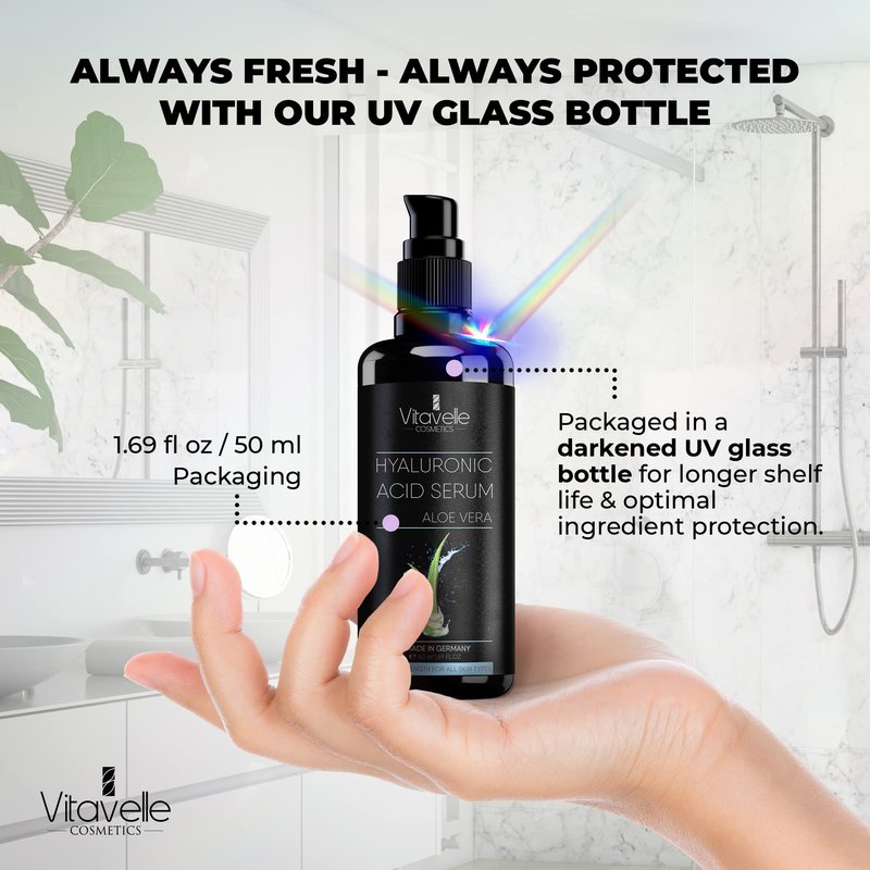 VITAVELLE Hyaluronic Acid Serum with Aloe Vera – Lightweight Hydrating Facial Serum for Smooth-Looking Skin (1.69 Fl Oz)