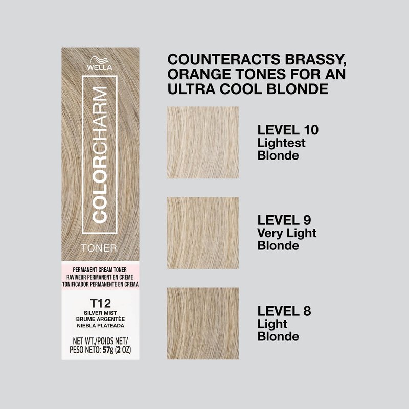COLORCHARM Permanent Cream Toner | Neutralize Brass | Free of Animal-Derived Ingredients, Parabens & Gluten Free | T12 Silver Mist | 2 oz