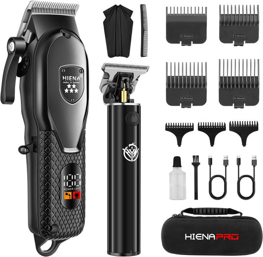 Professional Hair Clippers Set for Men - Cordless Rechargeable Clippers & Trimmers Kit with LED Display | Perfect Barber Haircut Gift
