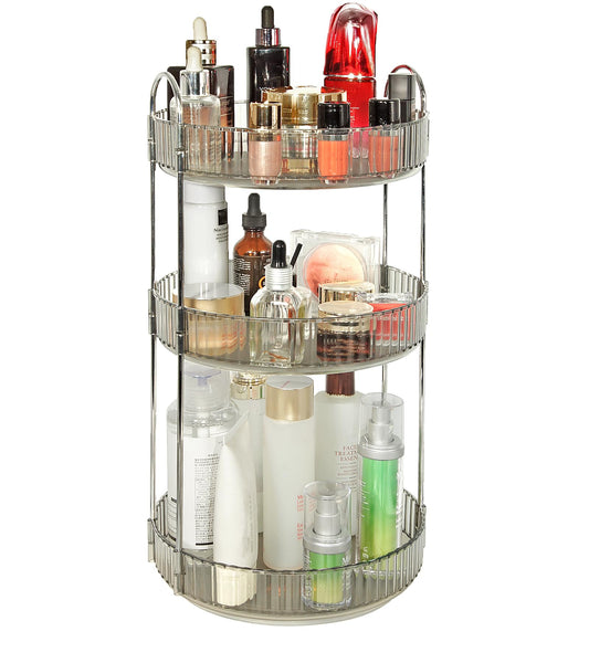 Skincare Organizers 360 Rotating, 3 Tier Round Makeup Organizer Countertop,Holder Rack Large Spinning Cosmetics Display Cases, Perfume Beauty Storage for Vanity, Countertop, Bathroom (Gray)