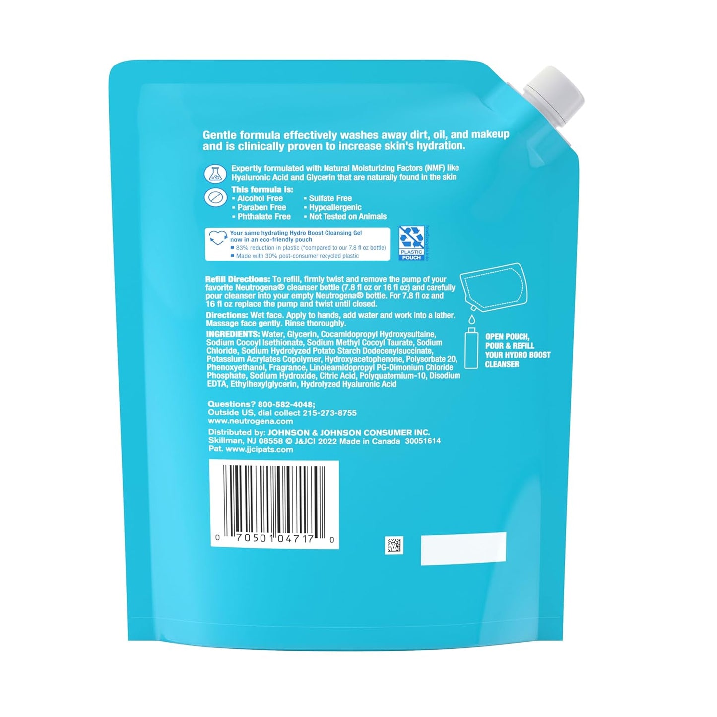 Neutrogena Hydro Boost Facial Cleansing Gel - Lightweight Hydrating Face Wash with Hyaluronic Acid | 16 fl. oz Refill Pouch