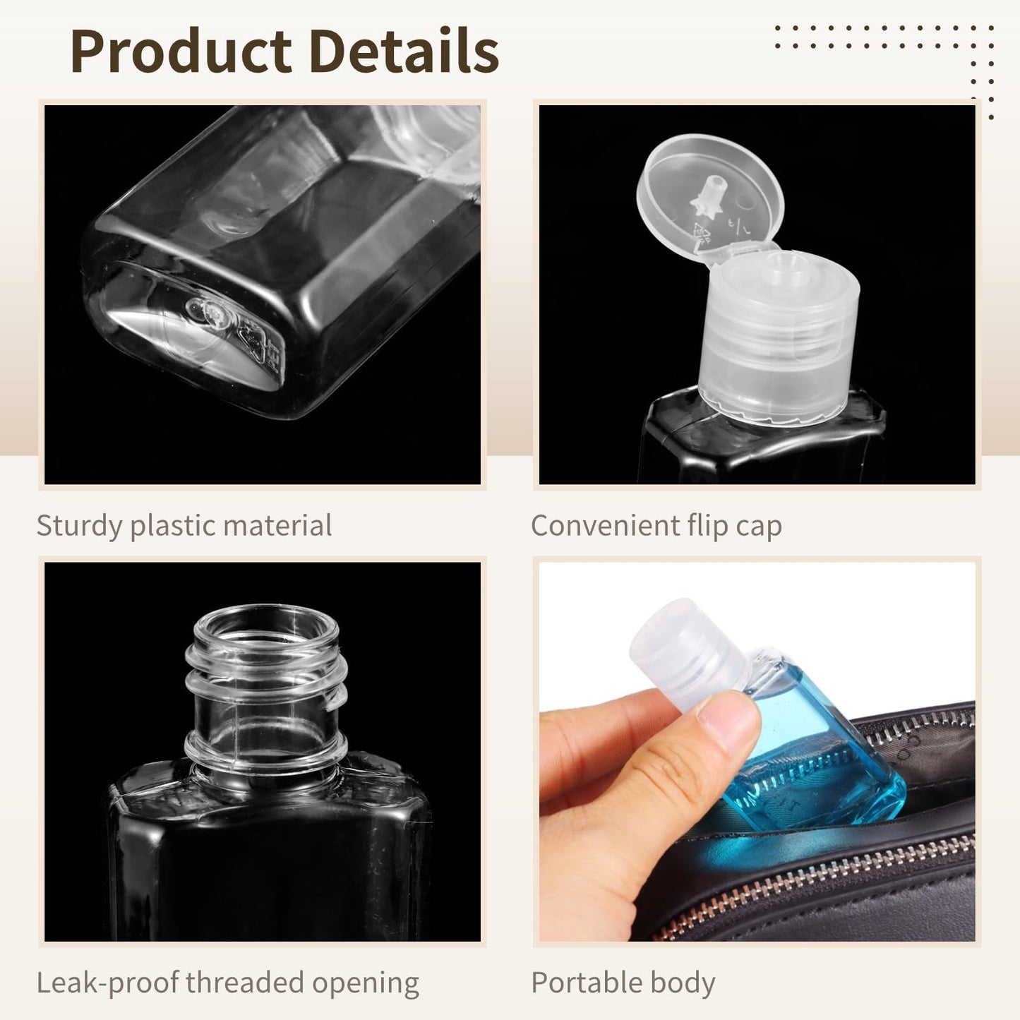 Lnrueg 100 Pcs 1 oz Travel Bottles - Hand Sanitizer Bottle Mini Clear Bottles with Flip Caps, Portable Empty Refillable Containers for Shower Gel, Face Creams, Body Lotions,Clear