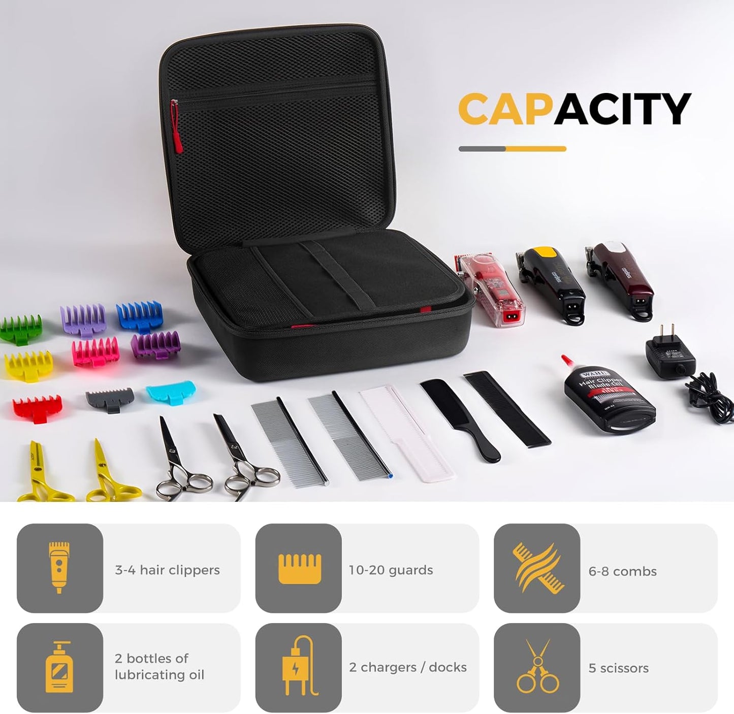 ProCase Hard Barber Accessories Case - Travel Bag for 3-4 Hair Clippers & Supplies | Portable Organizer in Black