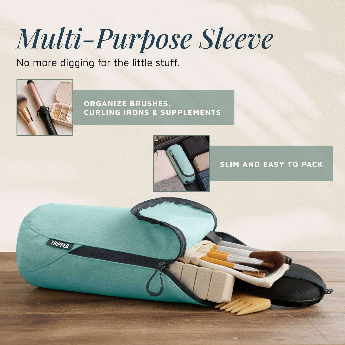 Toiletry Bag Kit 3 Piece Set: Hanging Travel Toiletry Bag + 311 TSA Cosmetic Liquid Bag + Accessory Organizer Pouch (Dusty Teal)