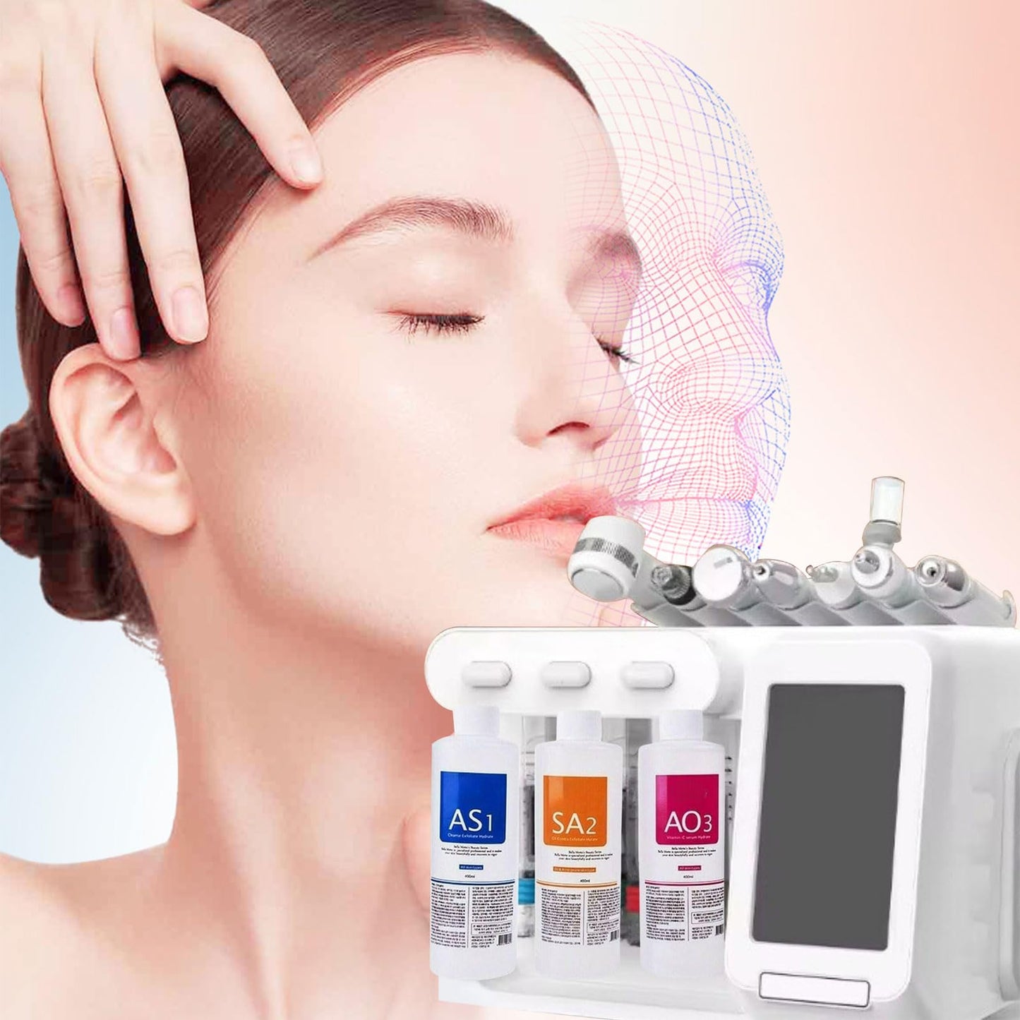 Elvenstars Hydrate Solution for Facial Machine Hydrogen Oxygen Professional, AS1 SA2 AO3 Solution Serums for Hydration Face Cleaning, Face Skin Care, Hydrating, Exfoliate 400ml/6pcs