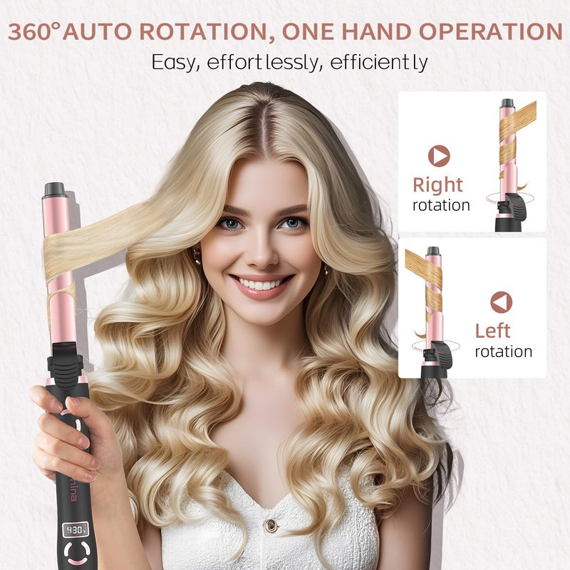 Rotating Curling Iron 1 Inch, Automatic Curling Wand with 12 Temperature & Memory Mode Perfect for Beach Waves, Fast Self Curling Wand, Suit for Medium or Long Hair