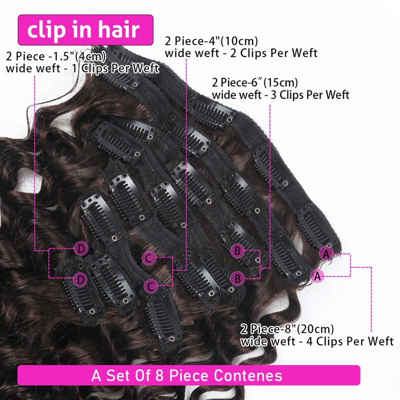Curly Clip in Hair Extensions Real Human Hair 14inch 100g Invisible & Seamless 100% Brazilian Remy Human Extension Deep Wave Clip ins Extensions Double Weft 8 PCS with 20 Clips #2 Dark Brown