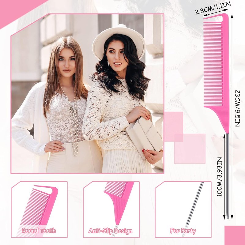 90 Piece Hair Styling Set - Teasing Brushes, Rat Tail Combs & Edge Brushes for Women & Kids | Pink