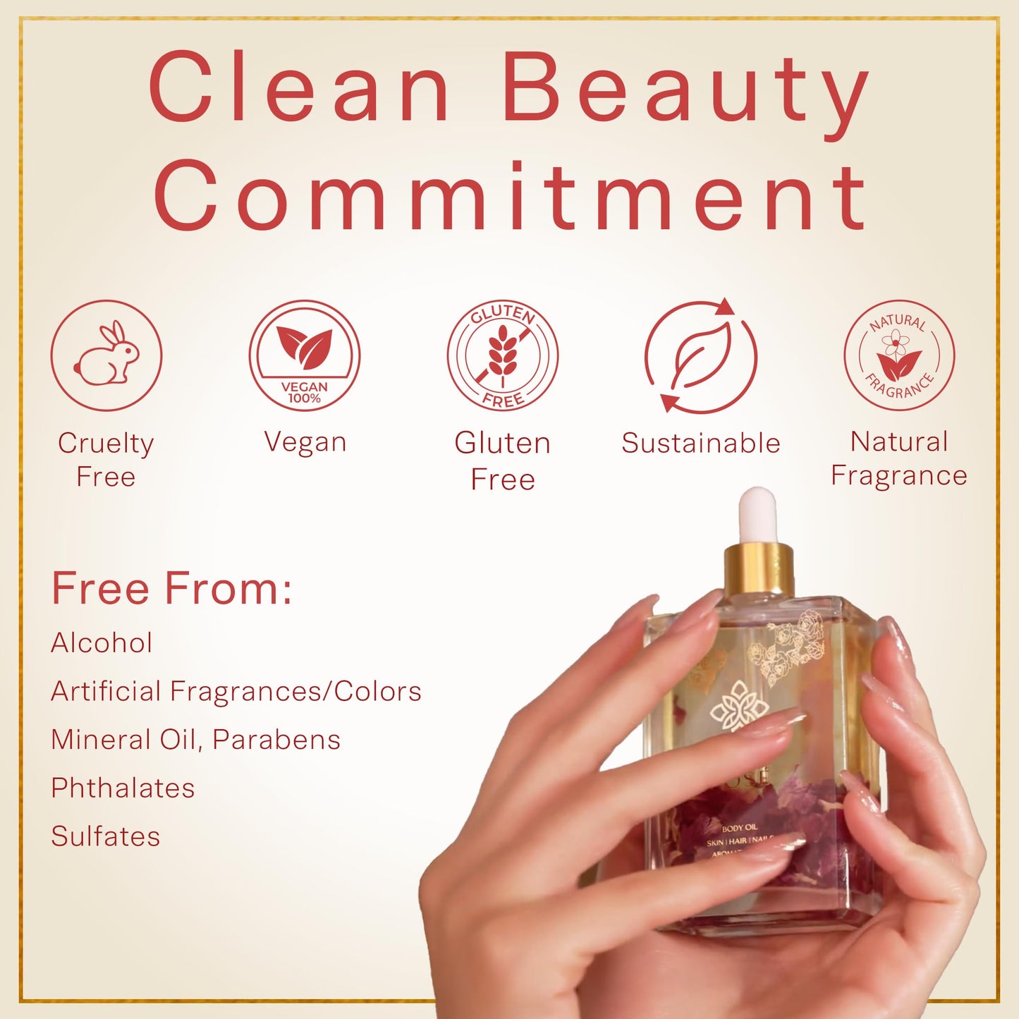 SAFA Rosé Body Oil | Luxury Bulgarian Rose Oil with Real Rose Petals | Fast Absorbing After Shower Hydrating Oil | Moroccan Argan Sweet Almond & Vitamin E | Silky Moisturizer Face & Skin | 4 fl oz