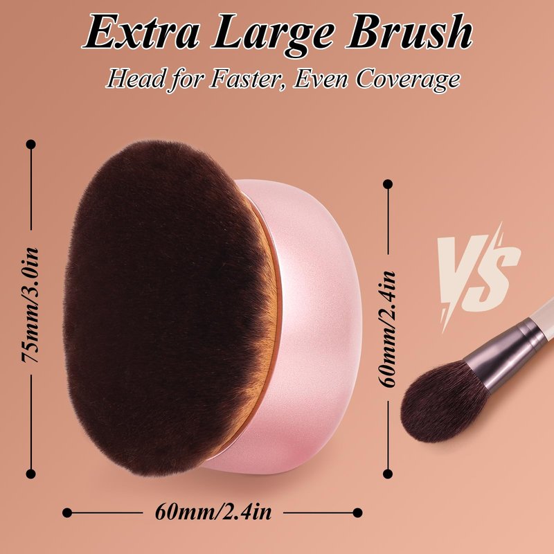 GloréBrochas 75MM Extra Large Self Tanner Kabuki Makeup Brush – Ultra Soft Dense Vegan Bristles for Body Makeup, Bronzer & Foundation–Applies Tanning Mousse, Lotion & Self Tanner–Rose Gold, Wet & Dry