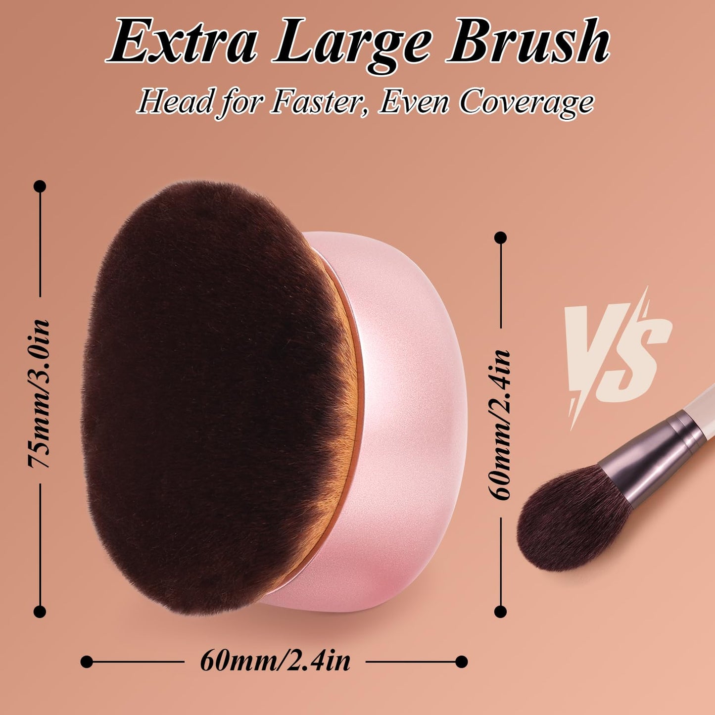 GloréBrochas 75MM Extra Large Self Tanner Kabuki Makeup Brush – Ultra Soft Dense Vegan Bristles for Body Makeup, Bronzer & Foundation–Applies Tanning Mousse, Lotion & Self Tanner–Rose Gold, Wet & Dry