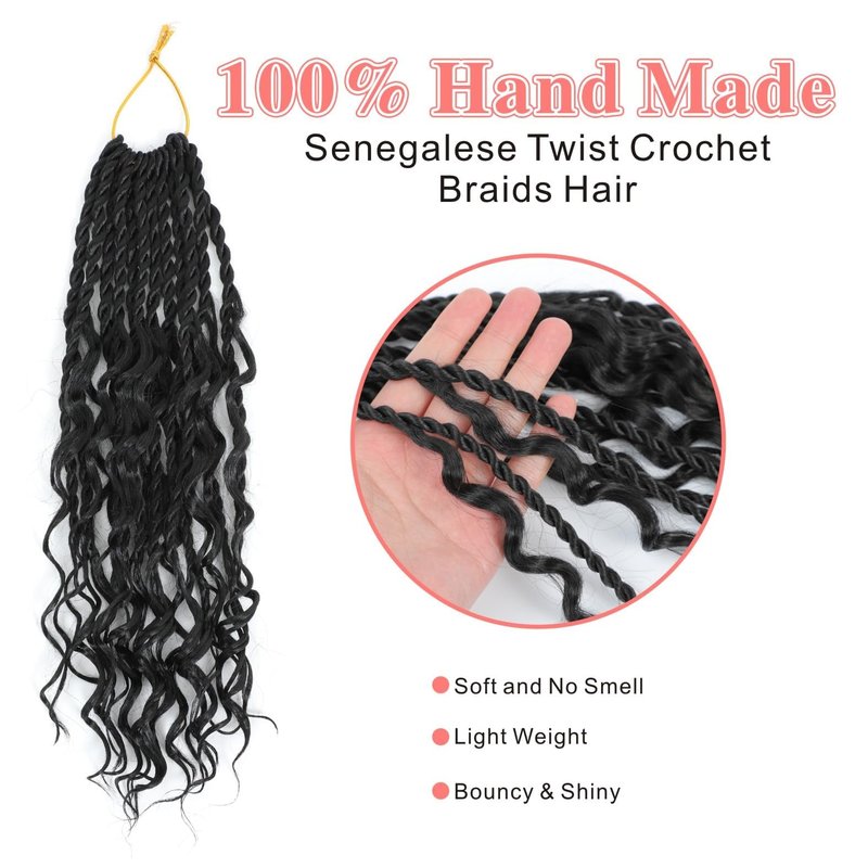 Senegalese Twist Crochet Hair - 8 Packs Boho Island Twist Crochet Hair with Curly Ends 16 Inch Pre Looped Goddess Crochet Twist Hair Extensions for Black Women (16 Inch(8 Packs), 1B/30/27)