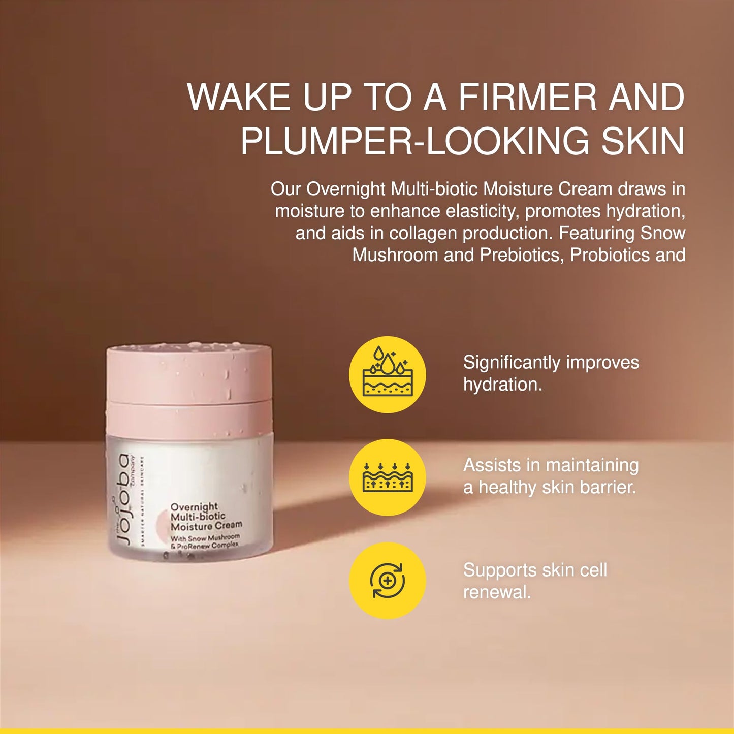 The Jojoba Company Overnight Multi-Biotic Moisture Cream with Snow Mushroom & ProRenew Complex - Hydrating Night Cream for Dry, Sensitive Skin - Nourishing, Lightweight