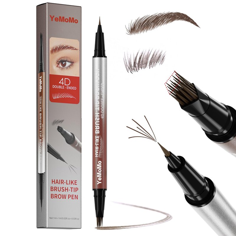YeMoMo 4D Double-Ended Eyebrow Pen, Hair-Like Brush Tip, Waterproof Brow Tint with Soft Nib, Available in 5 Natural Colors (4#Black Brown)