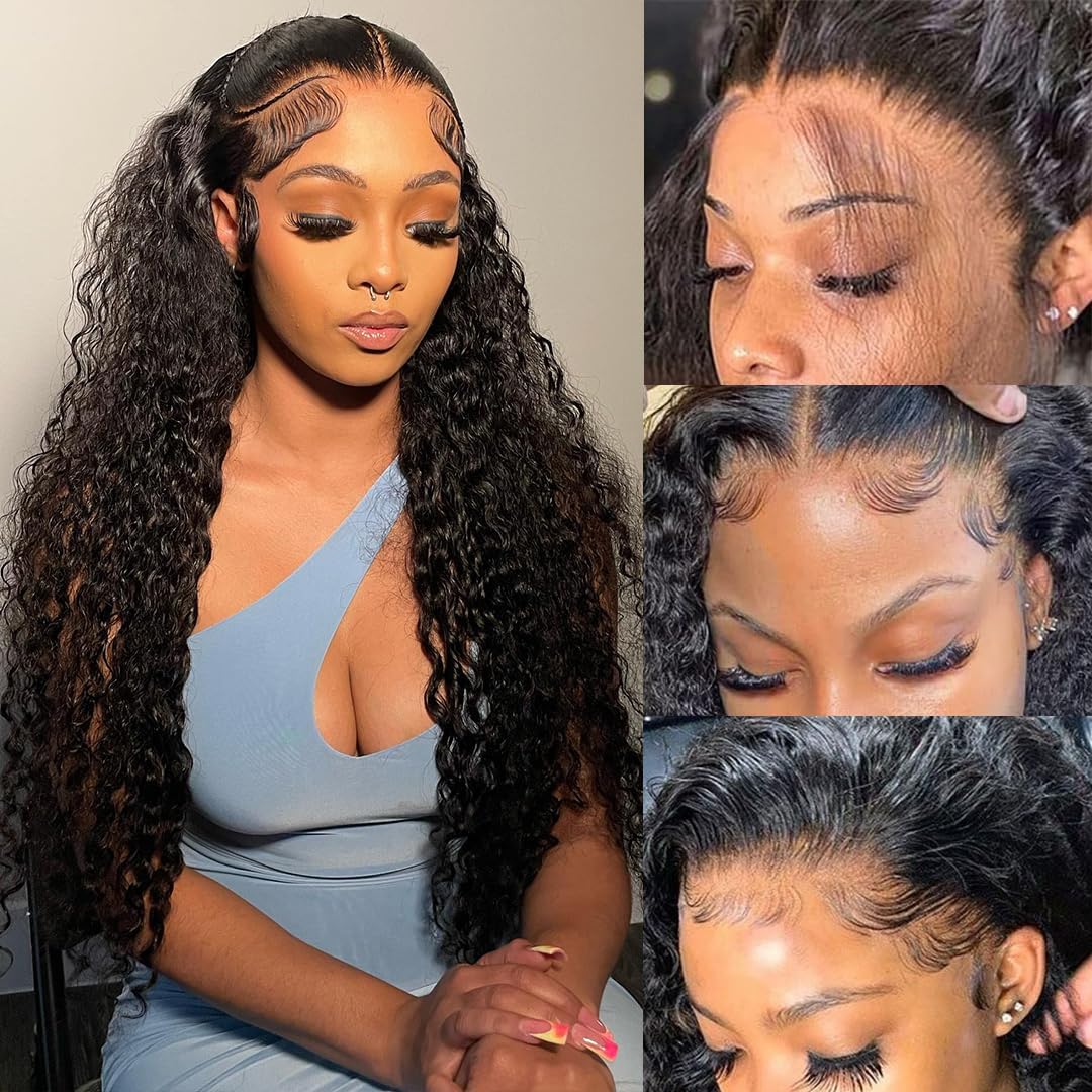 Yeeaak deep wave lace front wig human hair pre plucked hd lace frontal wigs 180% density