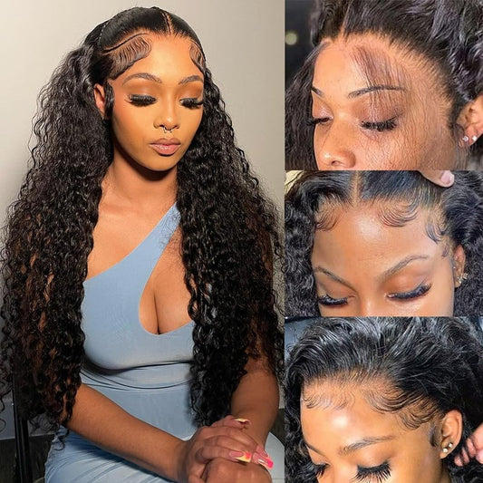 Yeeaak deep wave lace front wig human hair pre plucked hd lace frontal wigs 180% density