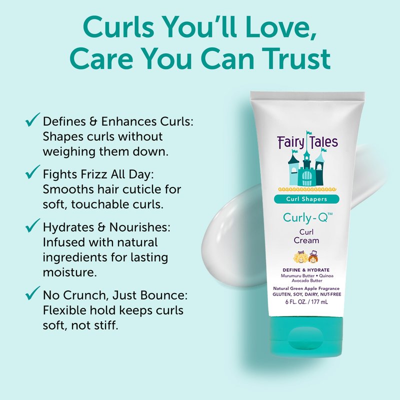 Fairy Tales Curly Q Kids Curl Cream – Lightweight Curl Crème for Curly and Wavy Hair Kids - Paraben, Sulfate, Gluten and Nut Free - 6 oz