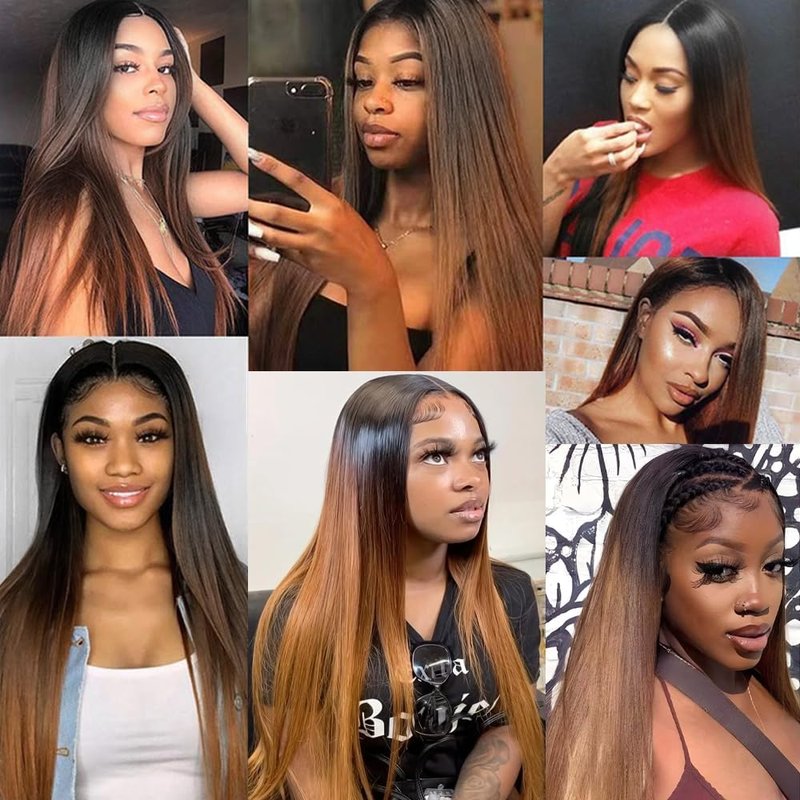 Ombre Brown Human Hair Bundles - 14, 16, 18 Inch Straight Brazilian Virgin Hair for Black Women