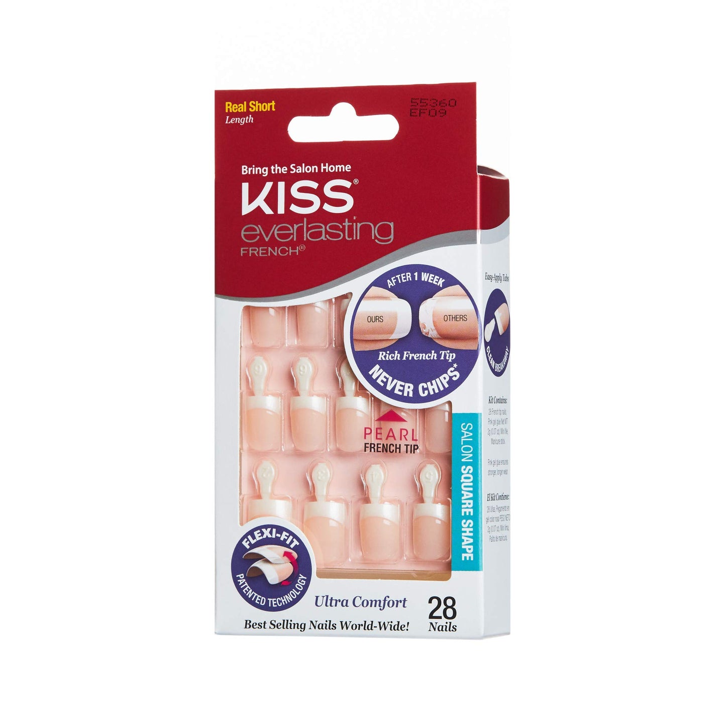 Kiss Everlasting French Tip 28 Full Nails Kit Real Short, String of Pearls EF09 (3-Pack)