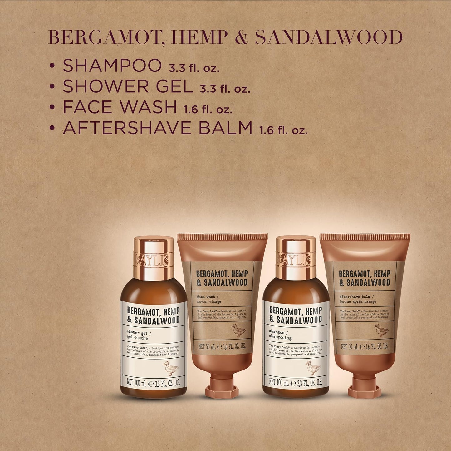 Baylis & Harding The Fuzzy Duck Bergamot, Hemp & Sandalwood Men's Luxury Toiletry Bag Gift Set For Men - Vegan Friendly