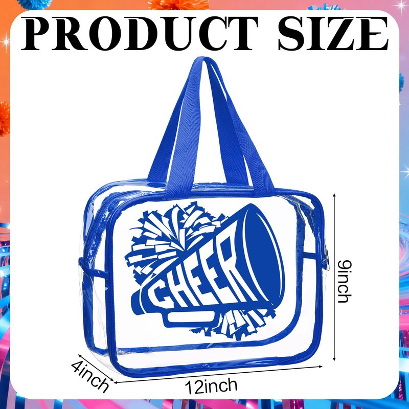 Kacctyen 12 Pcs Cheer Large Clear Toiletry Cosmetic Makeup Bag with Zipper and Handle Cheer Snack Bag Bulk for Team 12 x 9 x 4 Gift Bags Tote Pouch Cheerleading Teammates Party Supplies(Blue)