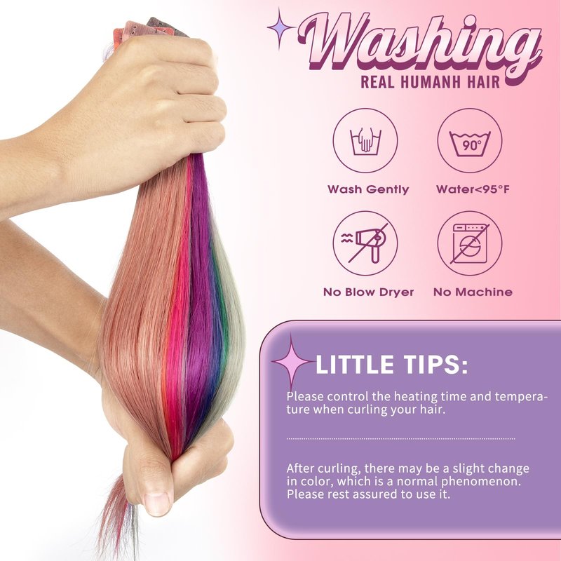 EonLuxe 100% Human Hair Clip-in Underlights - Colored Hair Extensions Highlights Streaks (Pink, Blue, Purple, Green, Silver) - Heat Friendly, Remy Quality, Invisible Clips, Easy to Apply 2Pcs