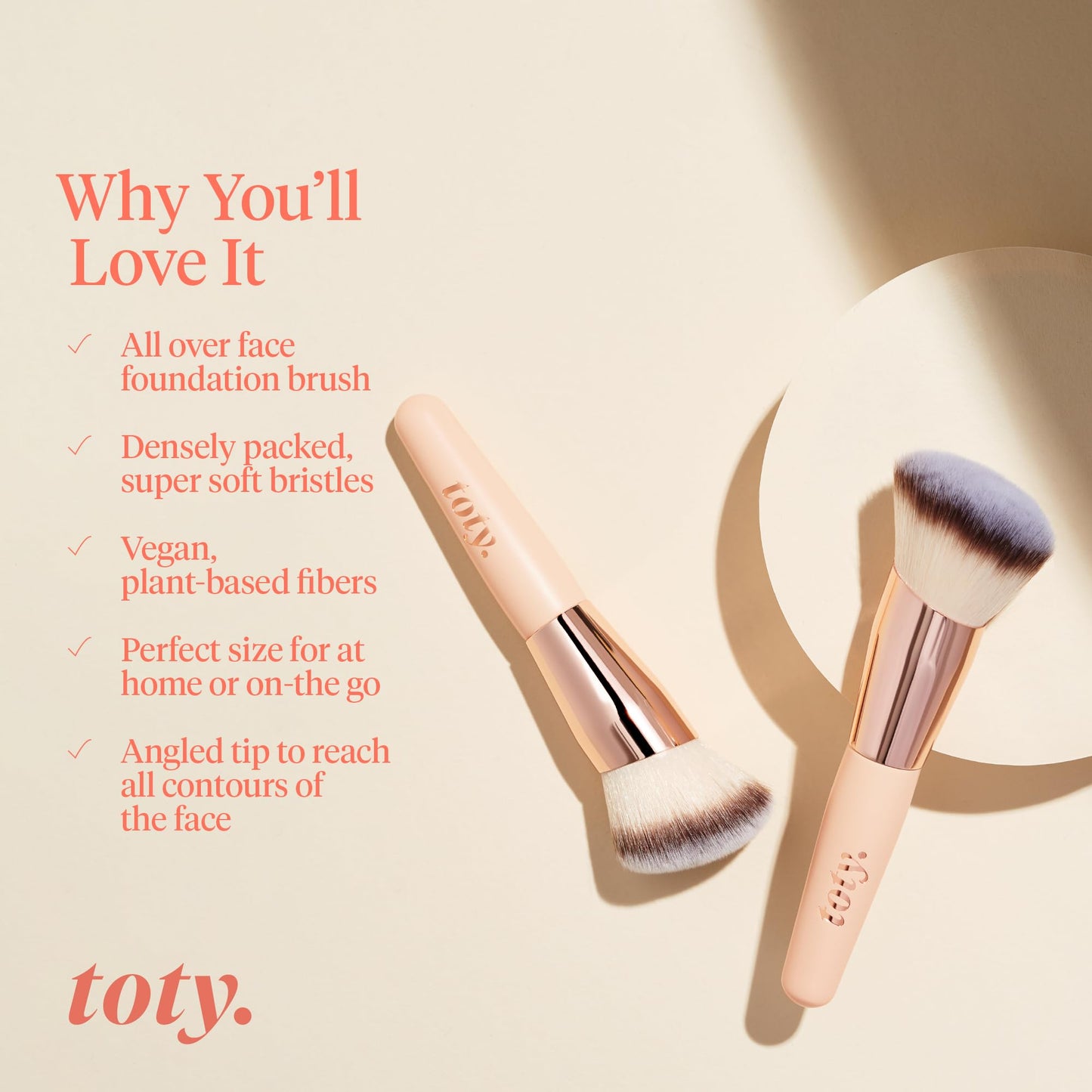 Toty by Sofia Vergara - Ilumina Brush - Angled Complexion & Foundation Blending Brush for Flawless Finish & Coverage - Densely Packed, Vegan, Super-Soft Bristles - For Cream or Liquid Foundation