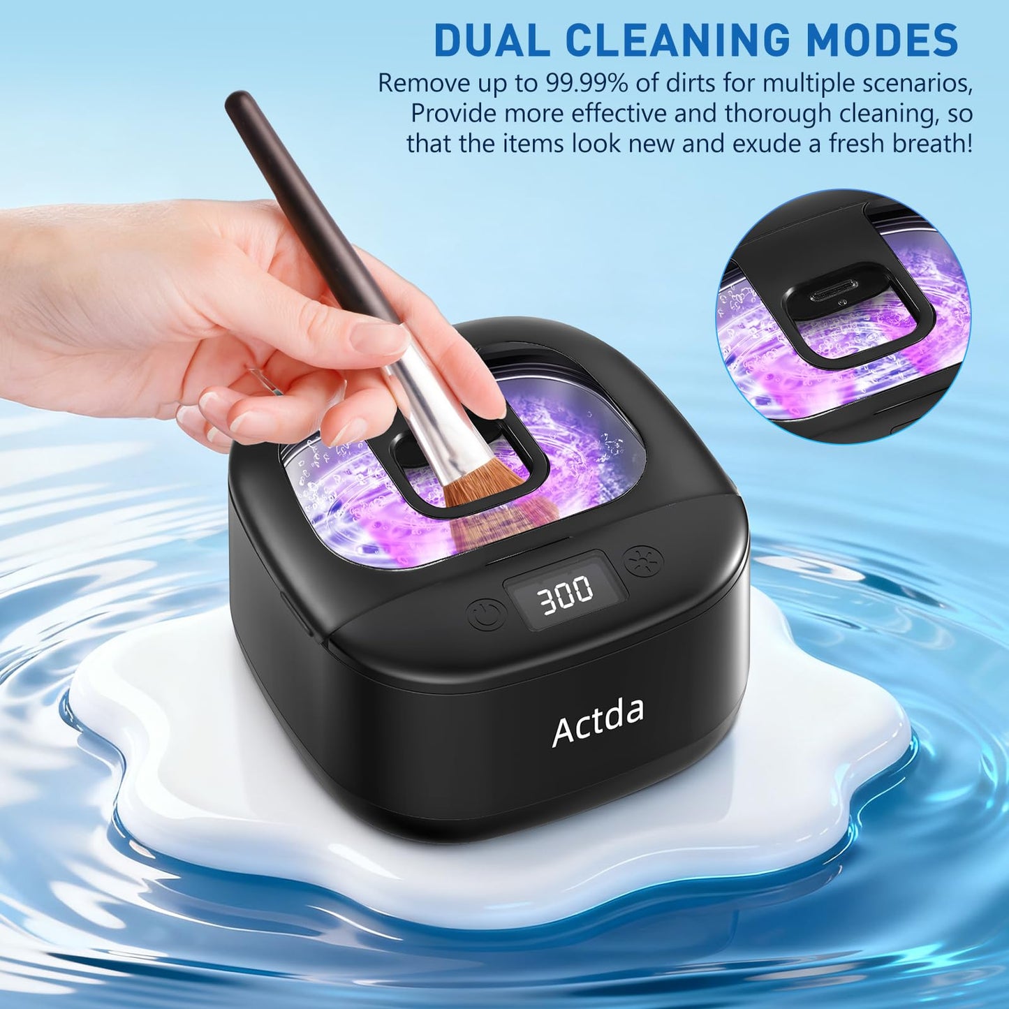 Actda Ultrasonic Retainer Cleaner, Upgraded Wireless Professional Sonic Dental Cleaning Machine, Dental Cleaning Capsule, Night Guard Cleaner for Dentures,