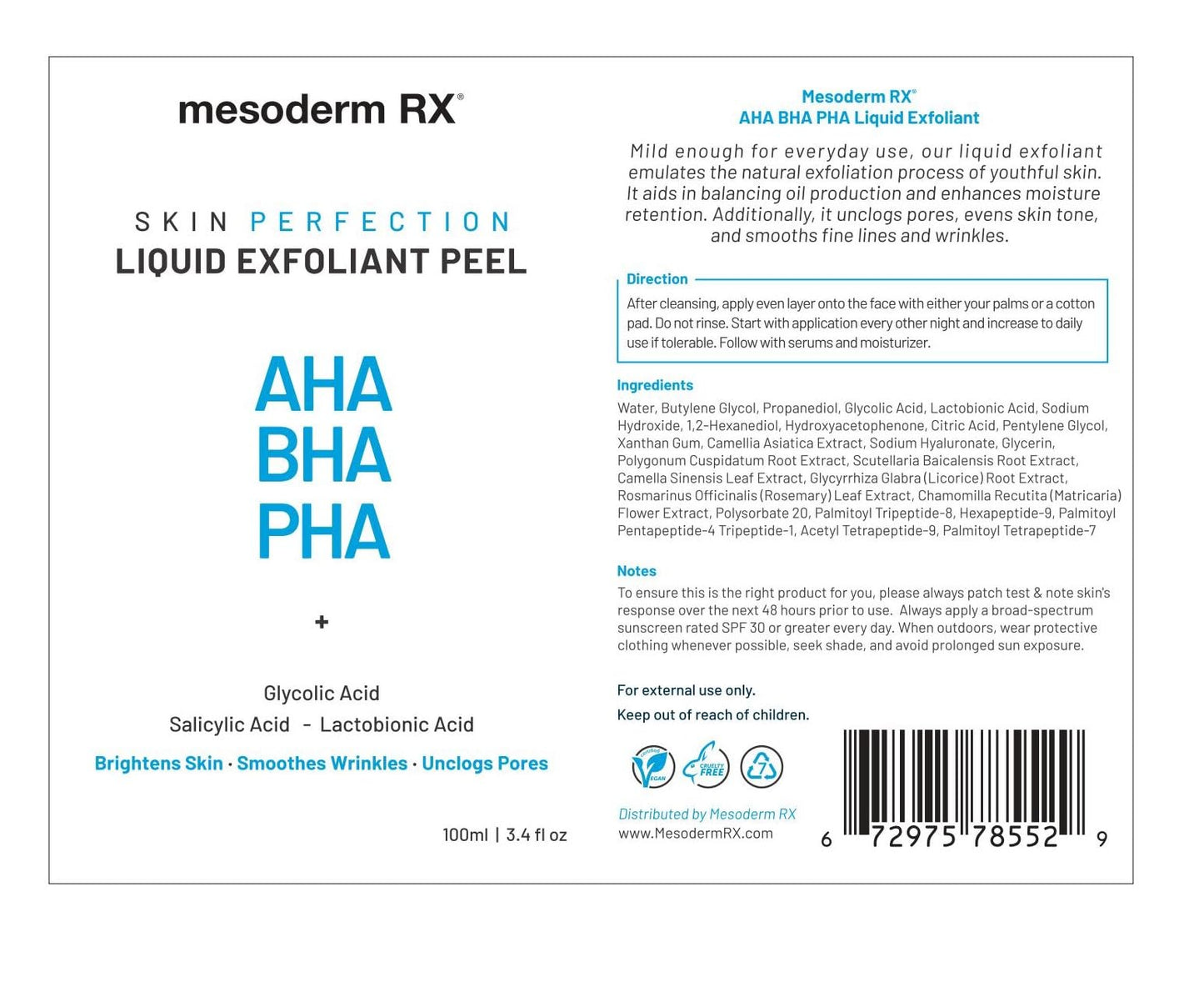 Mesoderm RX AHA BHA PHA Liquid Exfoliant, 100ml