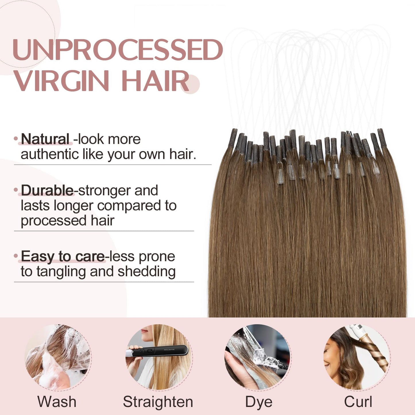 SEGO U Tip Hair Extensions Human Hair, Keratin Bonded & Loop Hair Extensions, K Tip Hot Fusion for Silky Straight Highlights, 1g per Strand, 50 Strands/50g, 16" Medium Brown