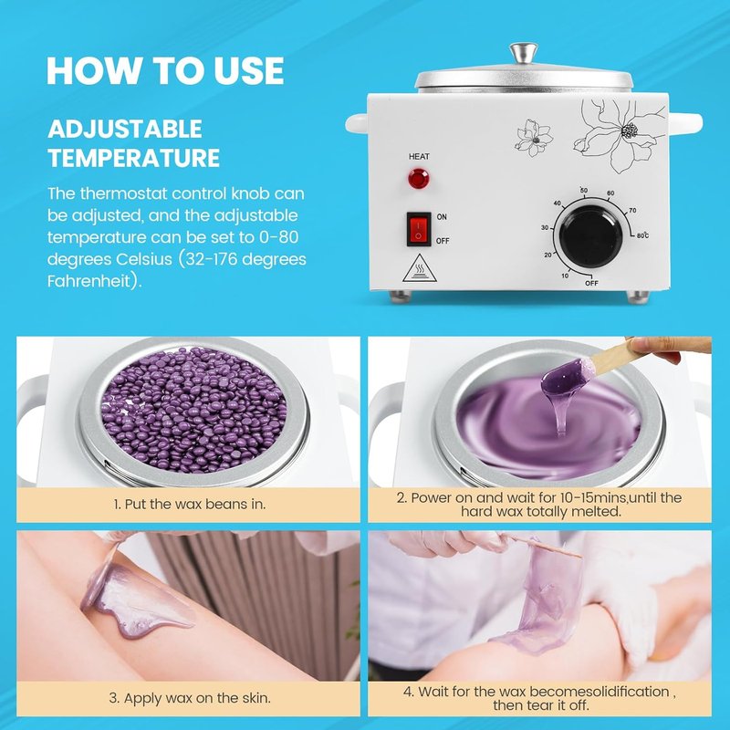 Professional 600ml Wax Warmer - Electric Hair Removal & Facial Spa Heater | Adjustable Temperature, 50 Wax Sticks Included