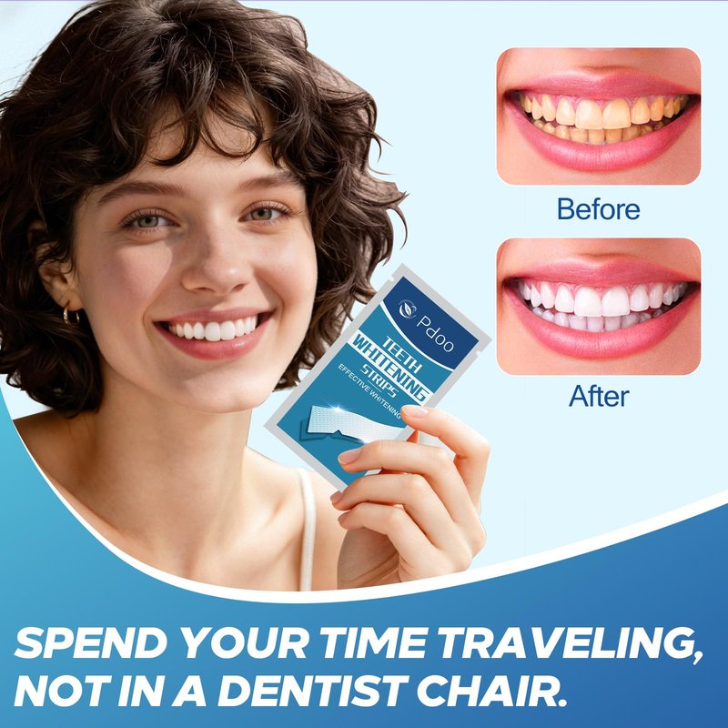 Teeth Whitening Strip 22 Treatments - Whitening Strips for Sensitive People, Fast Remove Smoking, Coffee, Wine Stains, Teeth Brightening Kit Pack of 44 Non-Slip Strips