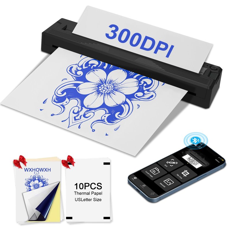 Tattoo Stencil Printer Machine for Tattoo Artists&Beginners,2025 Newly Upgraded,termocopiadora Tattoo with Tattoo Transfer Paper,Portable Wireless Printer Compatible with Phone&PC