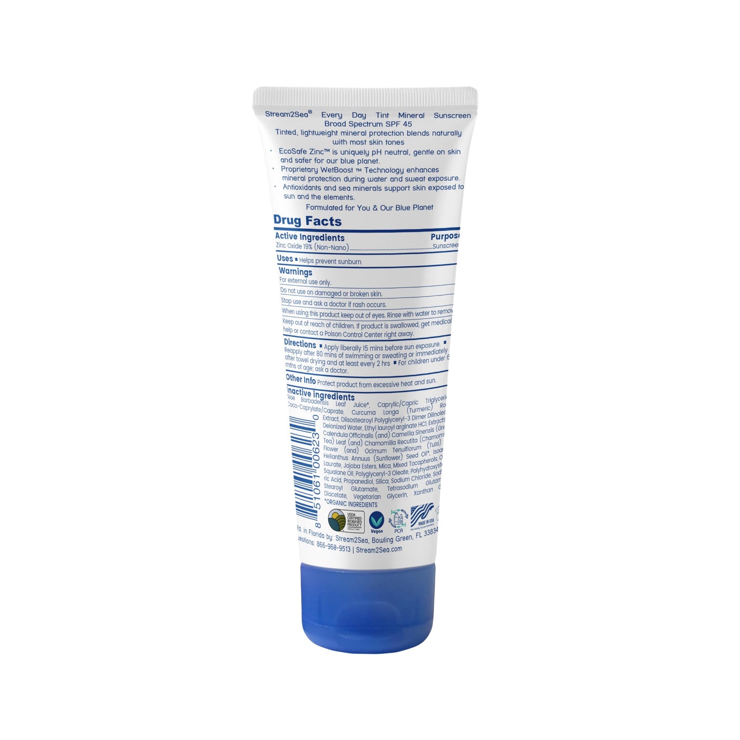 STREAM 2 SEA Every Day Tint Mineral Sunscreen SPF 45 Broad Spectrum — No White Cast | Reef Safe, Biodegradable, EWG Verified | Zinc Oxide Dewy Makeup Base, Water Resistant | Face & Body 2.5 Fl Oz