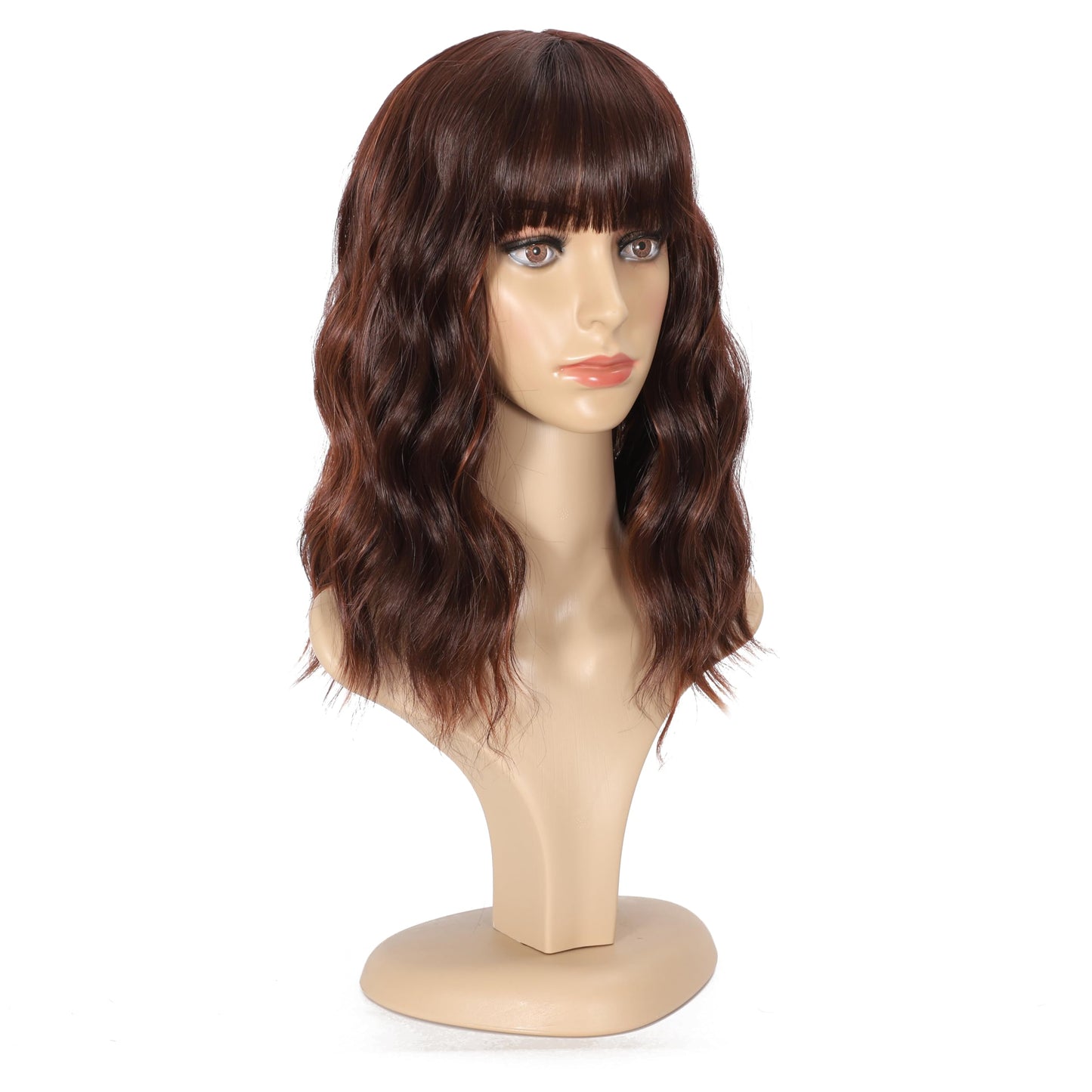 Ucubb Short Curly Wigs with Bangs for Women 14 Inches Wavy Bob Wig Synthetic Heat Resistant Fiber Wigs