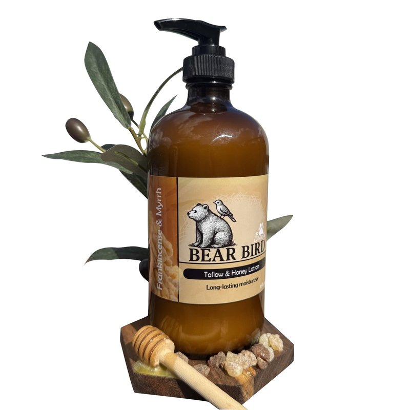 100% Grass-Fed Tallow & Raw Honey Body, face Lotion with Olive Oil & Frankincense + Myrrh Infused Castor Oil