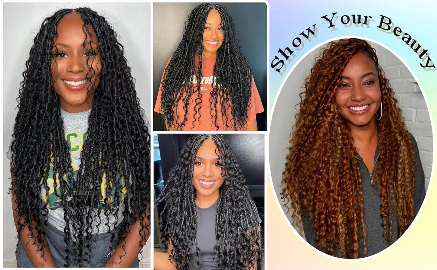 Boho Faux Locs Crochet Hair 30 Inch Goddess Locs 8 Packs Boho Soft Locs with Curly Ends Pre-looped Long Bohemian River Locs Crochet Hair for Black Women(30Inch, #30)