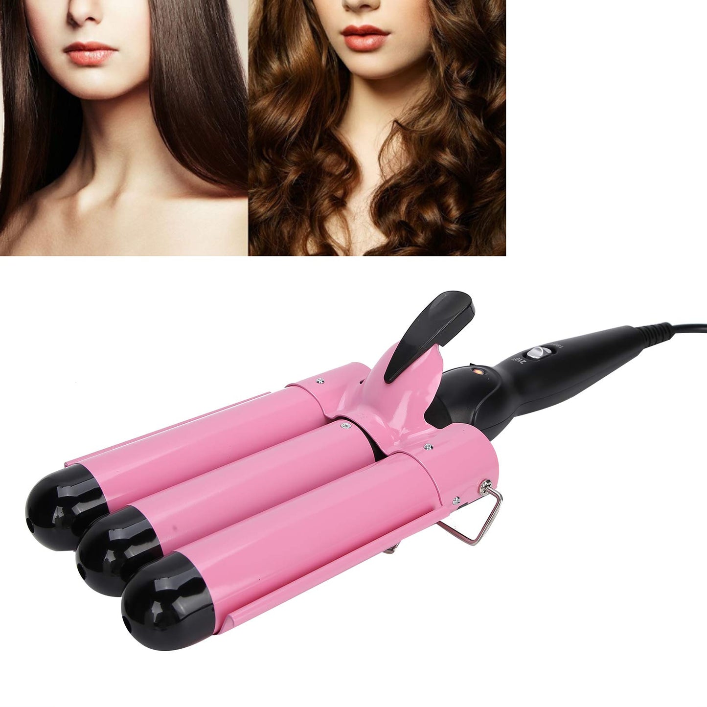 3 Curling Iron Wand, 1 Inch Ceramic Tourmaline Triple Barrels, Hair Crimper Beach Waving Styling Tools with Temperature Adjustment and Dual Voltage for All Hair