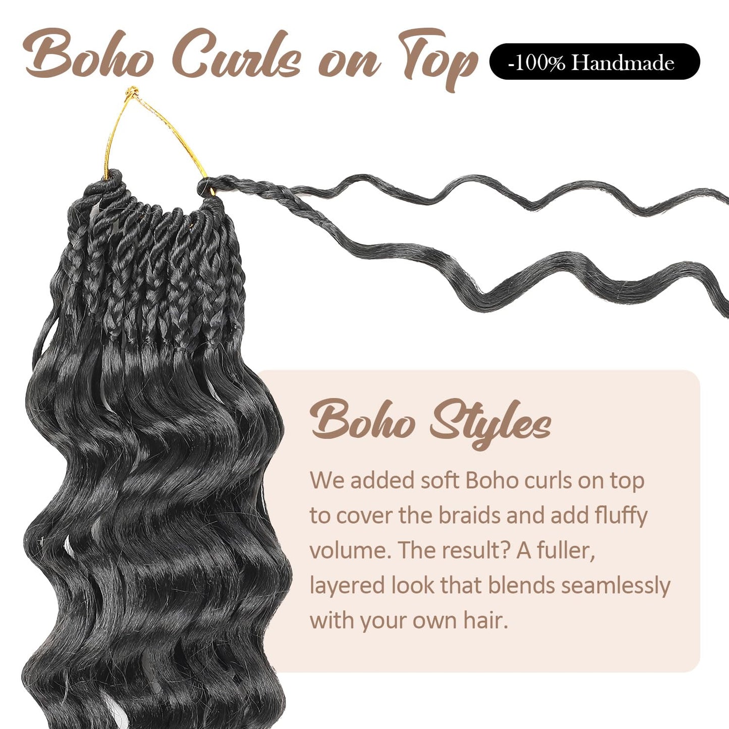 Pre looped Ocean Wave Crochet Hair 8 Packs 18 Inch Natural Black Synthetic Pre Twisted Ocean Braids Hair Boho Deep Wave Short Curly Crochet Hair for Black Women (18 Inch, 1B#)